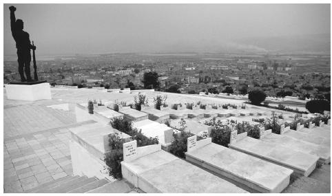 A historical cemetery of martyrs overlooking the city of Korcë.  Many graves date back to the independence movement of the early  twentieth century.