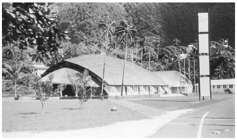 A high school auditorium in Utulei, on the island of Tutuila.  American Samoa offers educational programs for preschool children, as  well as universal public education through high school.