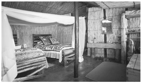 The interior of a hut along the Okavango Delta. Fifty percent of Tswana households are headed by women.
