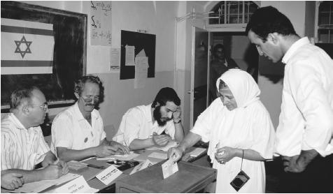 People voting in an election. Israel is a parlimentary democracy, divided into six administrative districts.