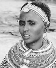 A young Samburu woman wearing traditional ornamentation.