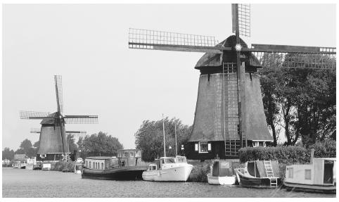 Two windmills in the Netherlands.