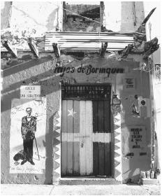 A doorway painted to represent the flag used in the 1868 Lares Insurrection.