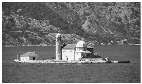 Church Island, Bay of Kotor. Montenegro borders the Adriatic Sea.