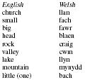 EXAMPLES OF WELSH WORDS