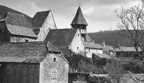 Characteristic stone buildings in the village of Lot. Privacy is strongly valued in French households.