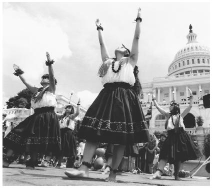 These Hawaiian dancers are performing in Washington D.C. to commemorate the loss of the Hawaiian Islands as an independent kingdom.