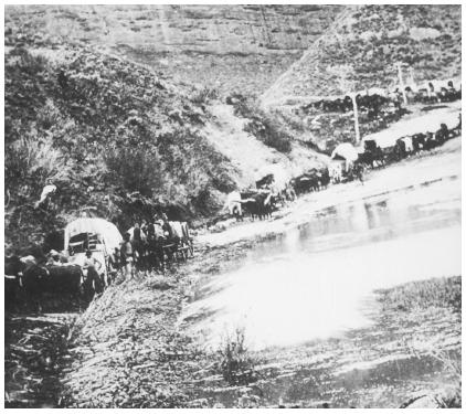 Many settlers made their way to Utah by wagon train in search of an uninhabited land to start their own way of life.